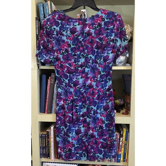 CK Editions Dress Vintage Floral Purple Small 9 Blue Bodycon Vintage Short - Picture 3 of 6